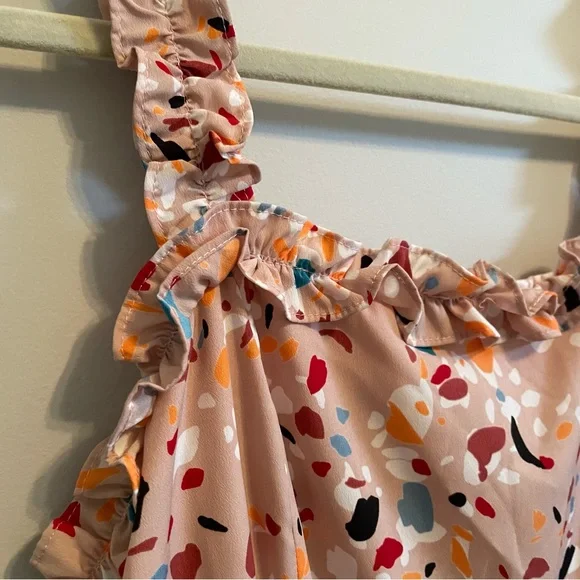 NWT Lulus Lost + Wander Santa Rosa Printed Ruffled Dress Blush Pink L Large - Picture 5 of 10